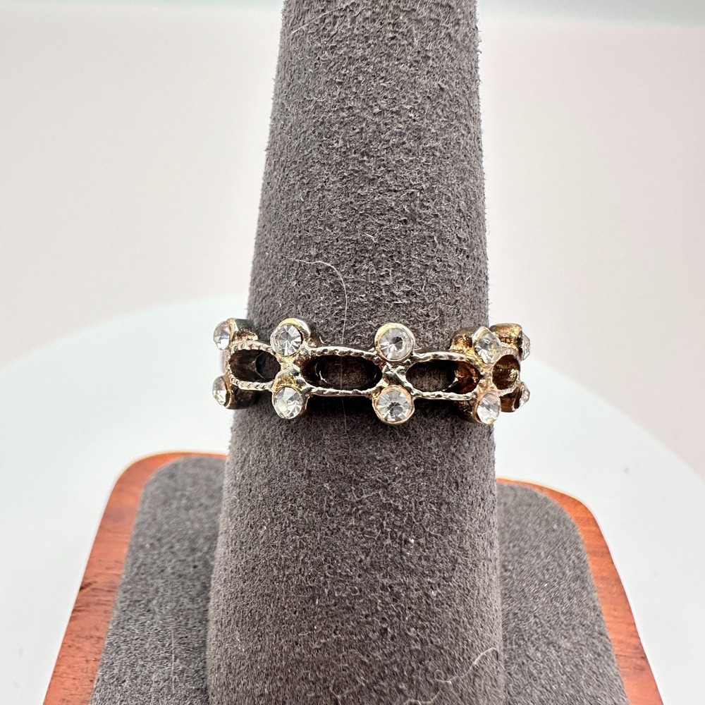 Vintage 90s Silver Tone Glass Eternity Band Ring Geometric Boho Retro Jewelry